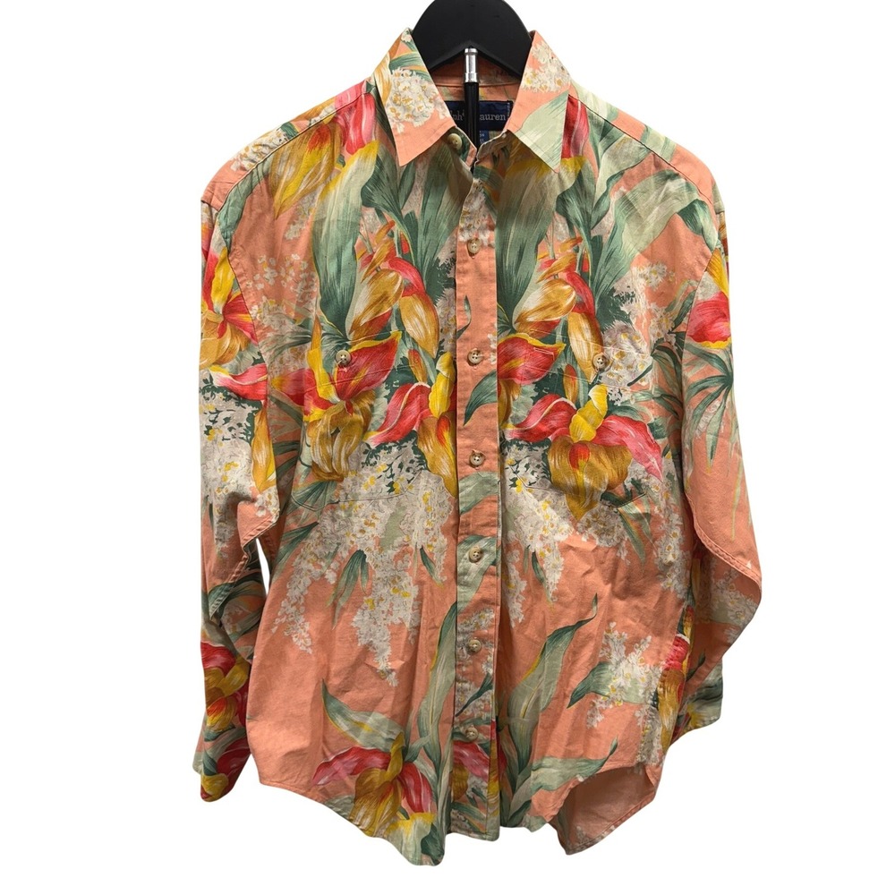 Vintage 90's Ralph Lauren Women's Tropical‎ Print Linen Cotton Button Down 6